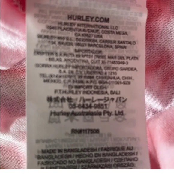 Hurley Wings Tie Dye Flutter Tee - Pink -Size Large - New with Tags - Picture 7 of 8